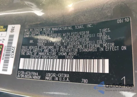 2011 Toyota Tundra Grade 5.7L V8 from USA, damaged, VIN 5TFUY5F10BX614950